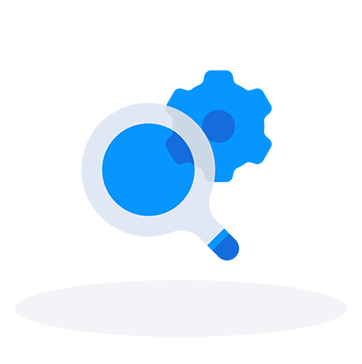 Magnifying glass gears icon